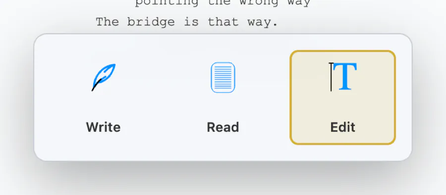 Mode switcher with the Read option highlighted during a Shift+Tab cycle